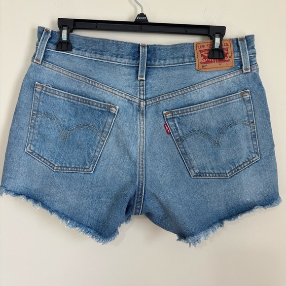 levi's 501 western cowboy high rise button fly raw hem denim blue jean shorts 28 - Picture 4 of 16